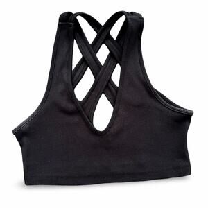 Urban Outfitters Black Ribbed Strappy Back Crop Tank Top - Size M